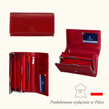 Duży czerwony portfel damski Canaletto ze skóry garbowanej roślinnie  PD1602s165 GR RFID