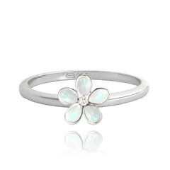 MINET Pierścien srebrny KWIATY z białymi opalami wielkość 14