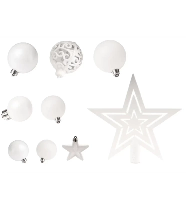 Bombki choinkowe ze szpicem  komplet 86szt. nietłukących plastikowych bombek AK- Biały