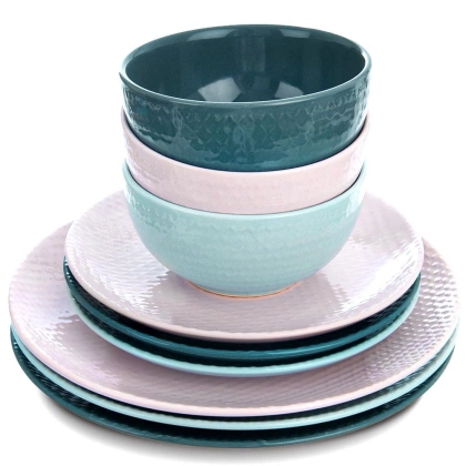 Talerz deserowy płaski płytki ceramiczny pastelowy zielony RELIEF 21 cm