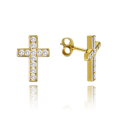 MINET Luksusowe złote kolczyki krzyże z białymi cyrkoniami Au 585/1000 1,10g