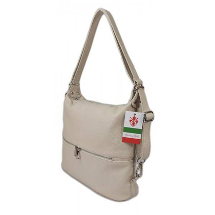 Torebko plecak,Włoski worek na ramię Vera Pelle,pojemny A4 STZ34T beżowy