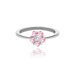 MINET Srebrny pierścionek KWIAT z różowymi cyrkoniami wielkość 14
 cyrkoniami wielkość 45