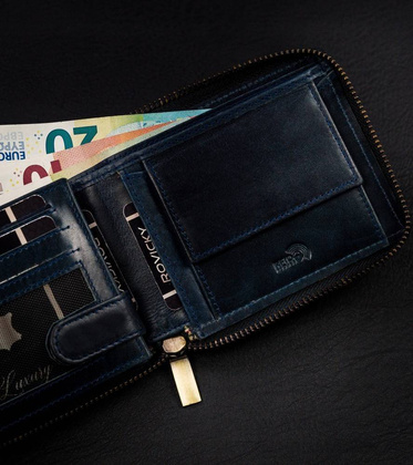 Duży, skórzany portfel męski na suwak