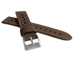 LAVVU Perforowany ciemnobrązowy szyty pasek VINTAGE z luksusowej skóry Top Grain - 22