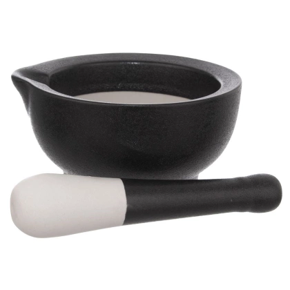 Moździerz kuchenny z tłuczkiem do ucierania przypraw ziół orzechów porcelanowy czarny 12 cm
