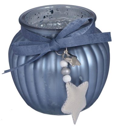 Świecznik szklany niebieski mat z gwiazdą