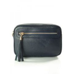 GRANATOWA SKÓRZANA TOREBKA LISTONOSZKA DUŻA FRĘDZELEK  VP99BS