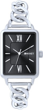 MINET Czarny damski zegarek SIENA ze srebrna stalową bransoletką