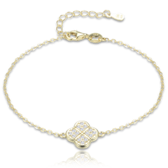 MINET Pozłacana srebrna bransoletka koniczynka z białymi cyrkoniami