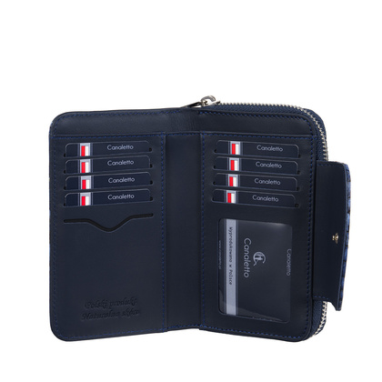 Damski portfel skórzany Canaletto – granatowy croco z RFID | Elegancja i bezpieczeństwo PD1445s285 RFID