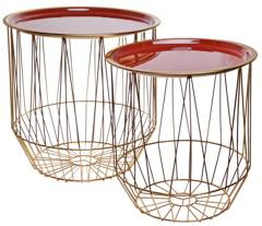 Kpl. 2 stolików bordowych na złotym stelażu