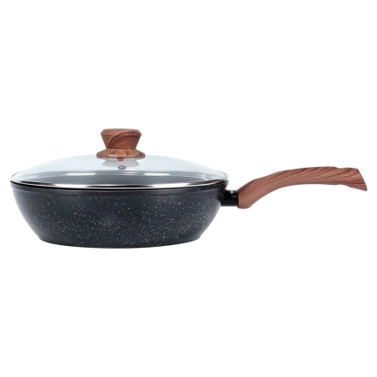 Patelnia granitowa ze szklaną pokrywką BLACK&WOOD 28 cm, 3,5 l
