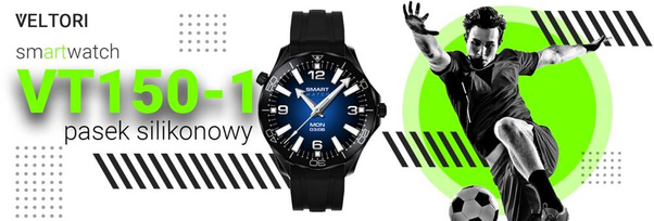 Smartwatch Veltori VT150-1 Czarny Pasek Silikonowy + Czarna Bransoleta