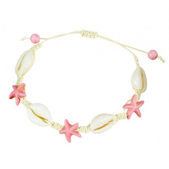 Bransoletka 2w1 na stopę i rękę, na sznurku, MUSZELKI i ROZGWIAZDY B543R