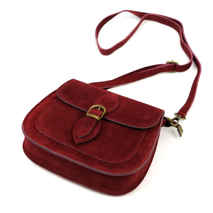 Mała torebka damska- listonoszka, naturalna skóra zamszowa 25-020