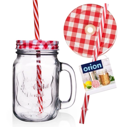 Słoik z zakrętką i słomką 450 ml