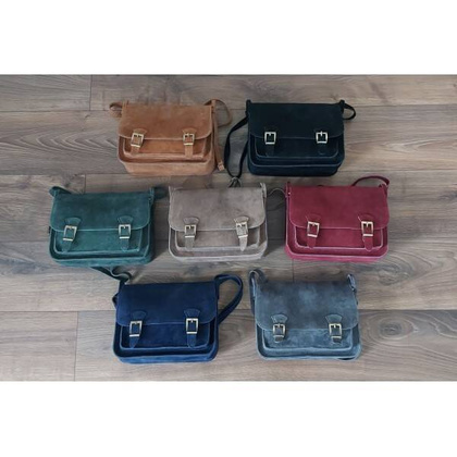 Zamszowa listonoszka ,chlebak  Vera Pelle ,pojemna przewieszka A5 Zielona  VPZ435V