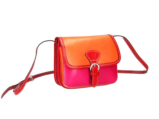 Torebka damska skórzana KEMER 112 pomarańczowy + granat