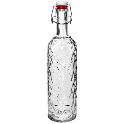 Butelka szklana zdobiona na alkohol wino nalewkę likier syrop sok z korkiem klipsem 1,1 l