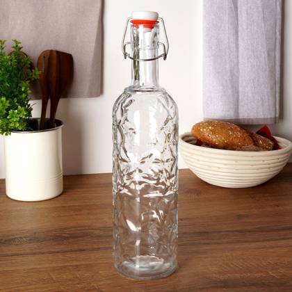 Butelka szklana zdobiona na alkohol wino nalewkę likier syrop sok z korkiem klipsem 1,1 l