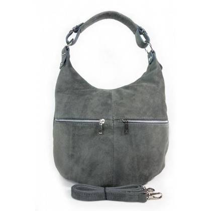Klasyczny worek na ramię ,zamki suwaki XL A4  Shopper bag zamsz naturalny  szara W345G