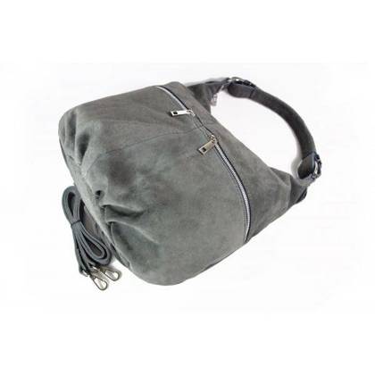 Klasyczny worek na ramię ,zamki suwaki XL A4  Shopper bag zamsz naturalny  szara W345G