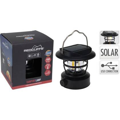 LATARKA LAMPA CAMPING CZARNA ŁADOWANIE USB I SOLAR REDCLIFFS