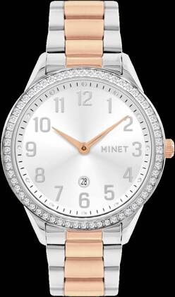 MINET Srebrno-różowy damski zegarek AVENUE z cyframi
