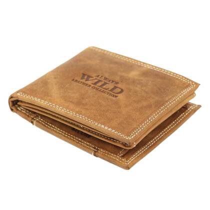 Poziomy, składany portfel męski z zewnętrzną kieszonką na kartę