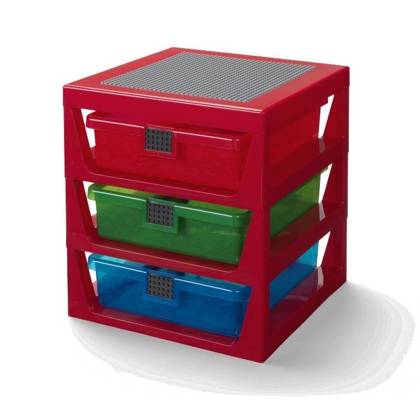 Stojak do przechowywania LEGO z 3 szufladami — czerwony