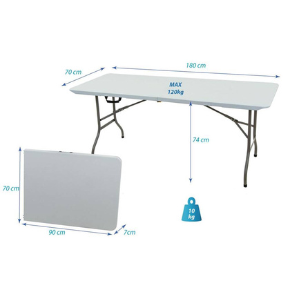 Stół cateringowy bankietowy składany w walizkę 180x70cm max.120kg biały