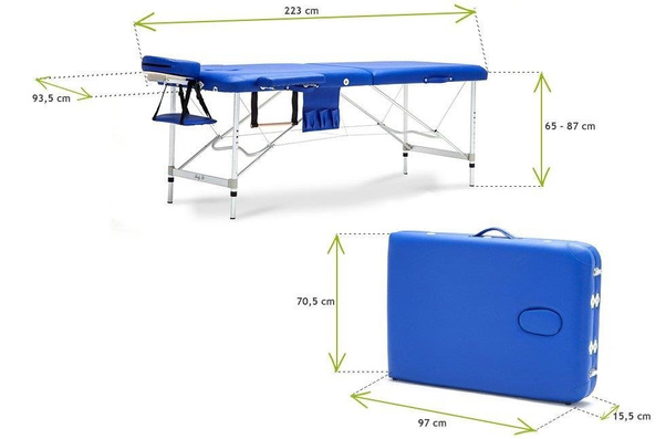 Stół, łóżko do masażu 2-segmentowe aluminiowe XXL Niebieskie