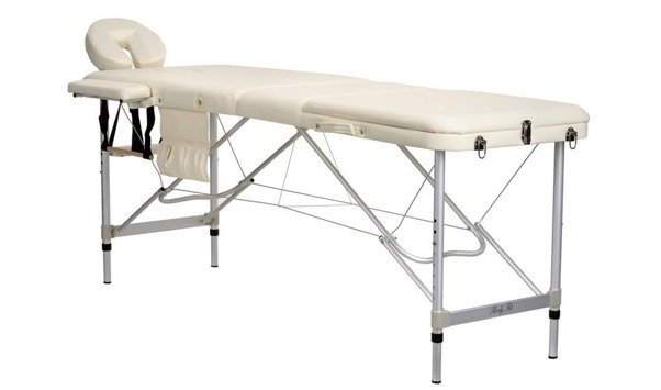 Stół, łóżko do masażu 3-segmentowe aluminiowe Kremowe