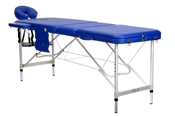 Stół, łóżko do masażu 3-segmentowe aluminiowe Niebieskie