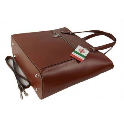 Włoska skórzana klasyczna torebka na ramię Vera Pelle ,format A4, Brązowa  VBZ66M
