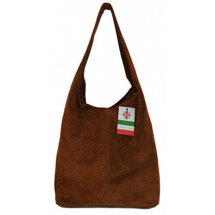 Zamszowy worek , Włoska skórzana torba xl a4 Brązowy shopper bag W356M